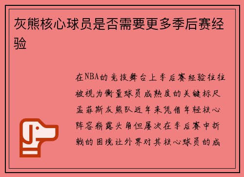 灰熊核心球员是否需要更多季后赛经验