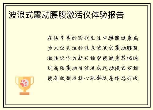 波浪式震动腰腹激活仪体验报告
