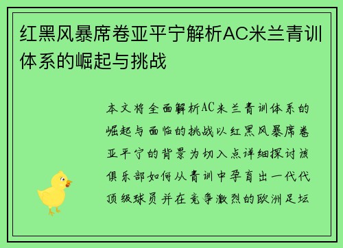 红黑风暴席卷亚平宁解析AC米兰青训体系的崛起与挑战