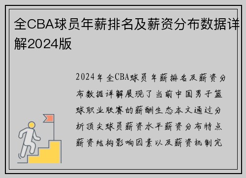 全CBA球员年薪排名及薪资分布数据详解2024版